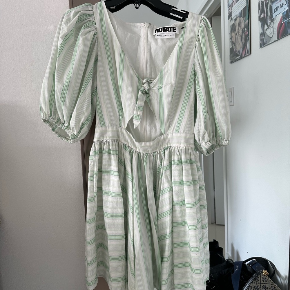White and green baby doll dress